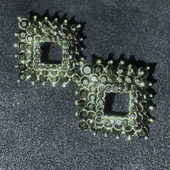 Hematite 3-Dimensional Square Earrings Vintage Silver settings EUC - Picture 2 of 9